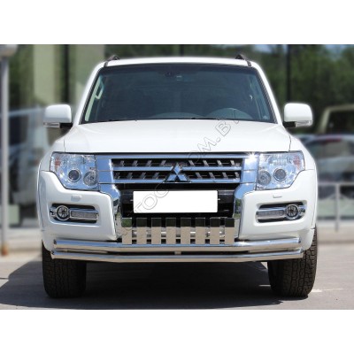 Дуга передняя d-60+60 с верхней накладкой Mitsubishi Pajero 4 2007-2011