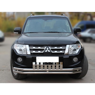 Дуга передняя d-60+60 с верхней накладкой Mitsubishi Pajero 4 2007-2011