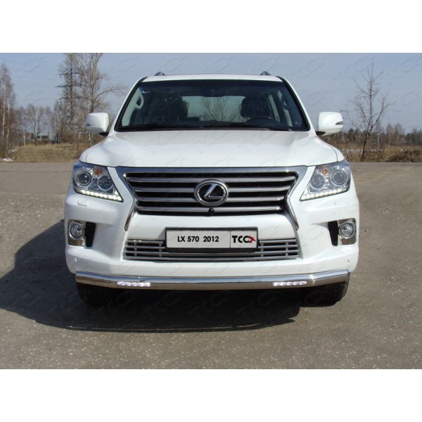 Защита переднего бампера Lexus LX570 2012-2014 длинная (овальная с ходовыми огнями)