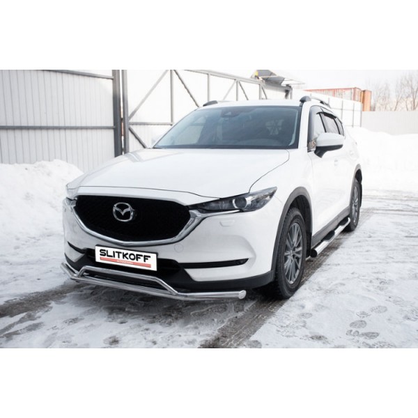 Защита переднего бампера d57+d32 двойная Mazda CX-5 с 2017