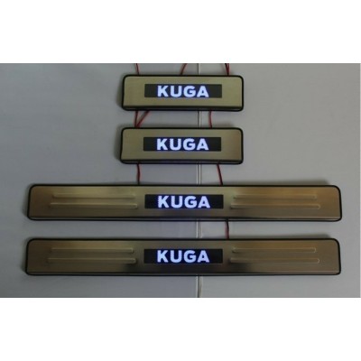 Накладки на дверные пороги с логотипом и LED подсветкой Ford Kuga c 2013