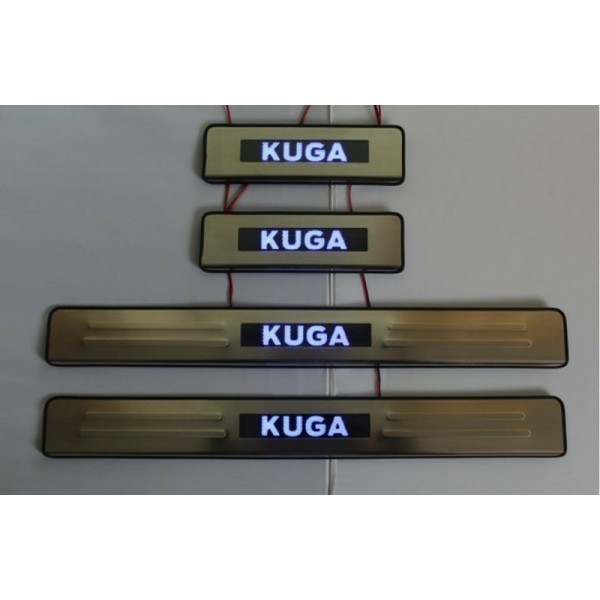Накладки на дверные пороги с логотипом и LED подсветкой Ford Kuga c 2013