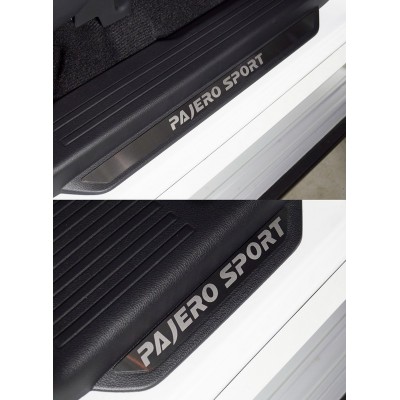 Накладки на пороги Mitsubishi Pajero Sport c 2021 вставка (лист шлифованный надпись Pajero Sport ) 4шт