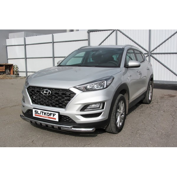 Защита переднего бампера d57+d42 двойная с декоративными элементами HYUNDAI TUCSON