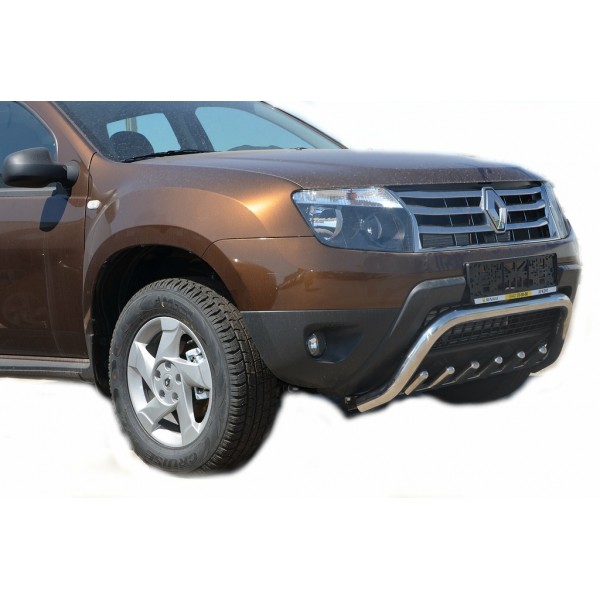 Защита переднего бампера Renault Duster с 2011 скоба низкая-акула