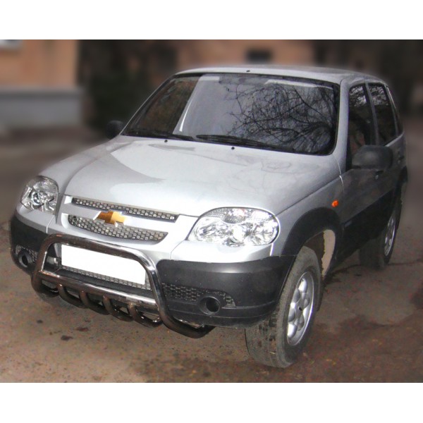 Защита переднего бампера Chevrolet Niva с 2009 высокая d-53 с защитой картера d-43