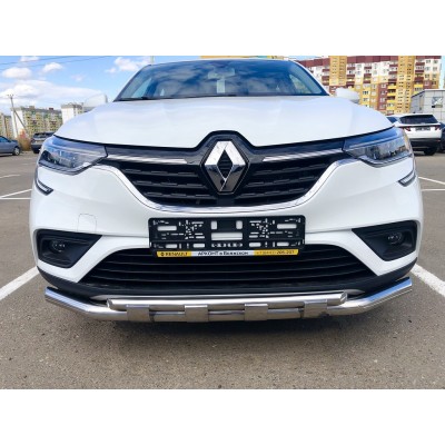 Защита переднего бампера Renault Arkana c 2018 двойная с перемычками