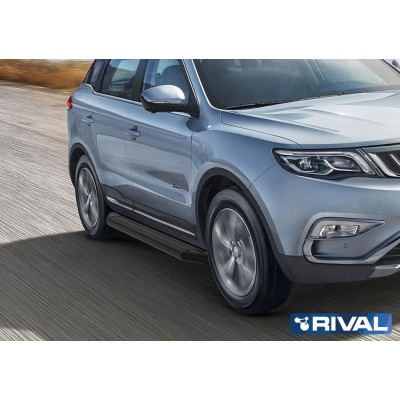 Пороги алюминиевые Rival "Premium-Black" Geely Atlas 2018-