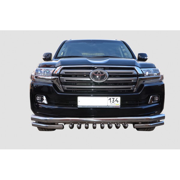 Защита переднего бампера Toyota Land Cruiser 200 c 2015 тройная с защитой акула