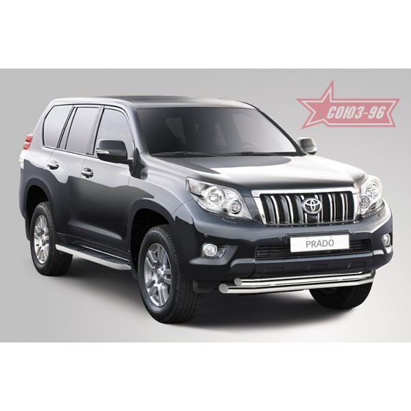 Защита переднего бампера d76+d60 двойная Toyota Land Cruiser Prado 150 2009-2013