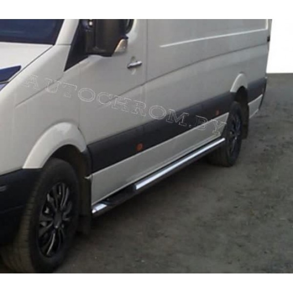 Пороги трубы с накладками Mersedes Sprinter 2006-(средняя база)